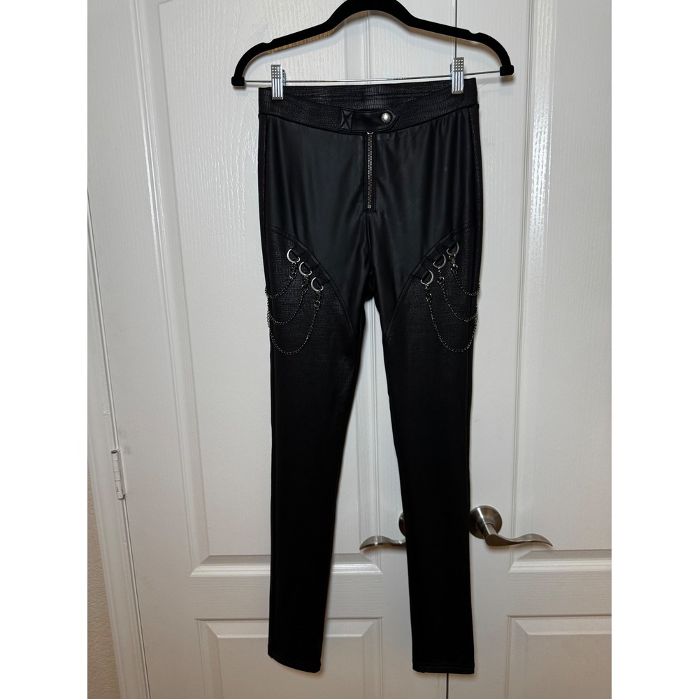 ELASTIC CRACKLE LEATHER PUNK ROCK LEGGINGS Womens Medium - Picture 3 of 9